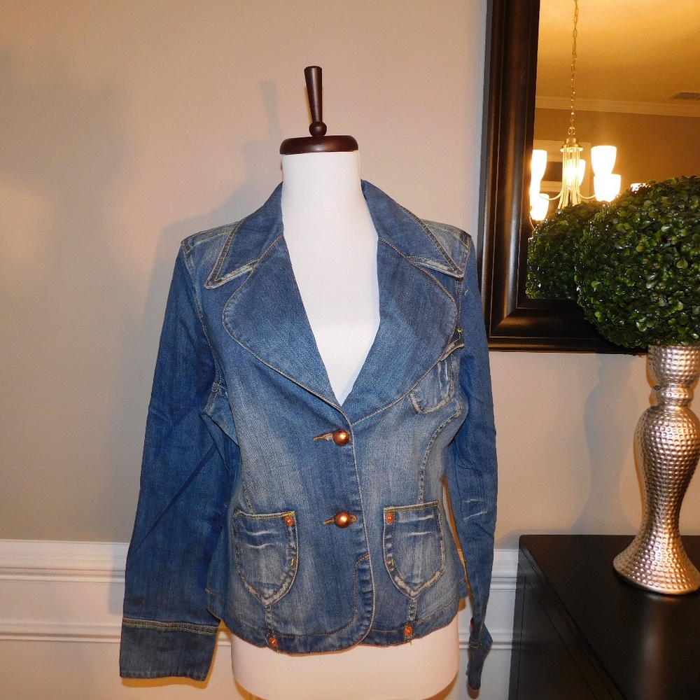 Distressed Denim Blazer - XL - BRAND NEW